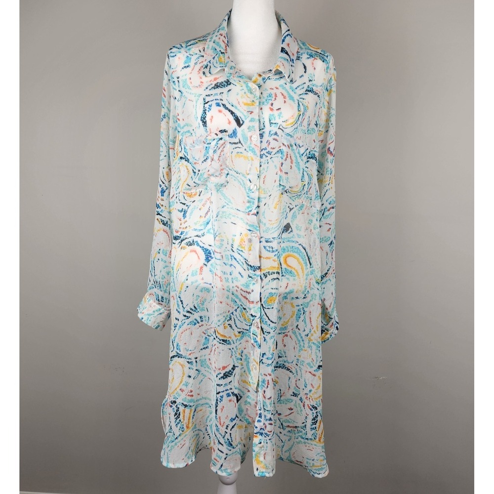 Jessica London Shirt Dress Womens 20W Multicolor Abstract Button Beach Cover-up